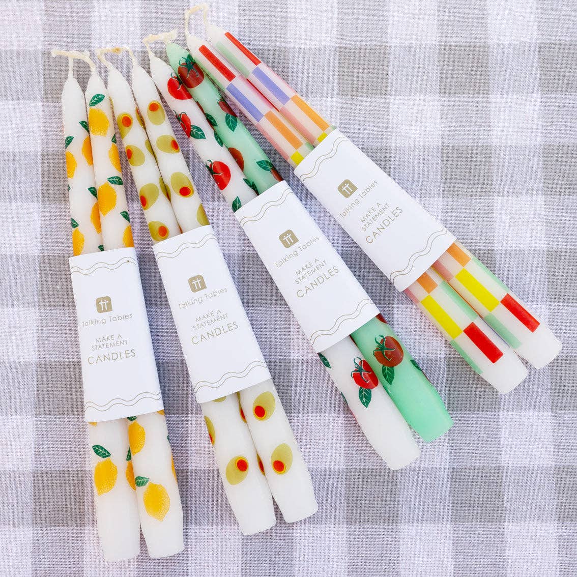 Multi Colored Check Taper Dinner Candles | 2 Pack | Gifts |