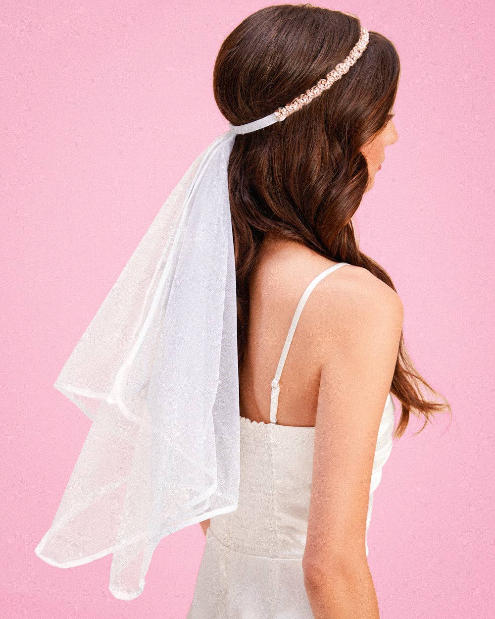 Bridal Rose Gold Crystal Headband Veil, Bach Party Accessory