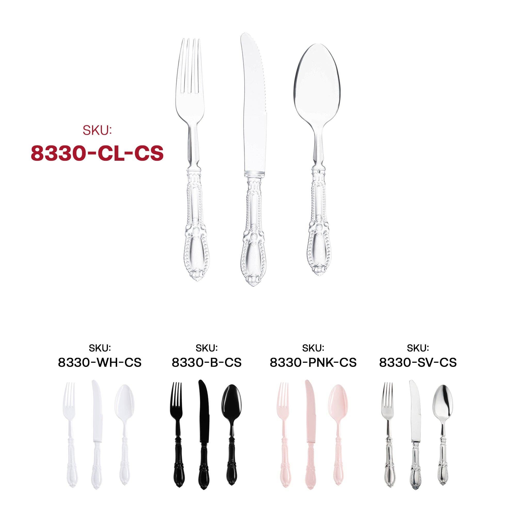 Clear Baroque Disposable Plastic Cutlery Set - 20 Guests