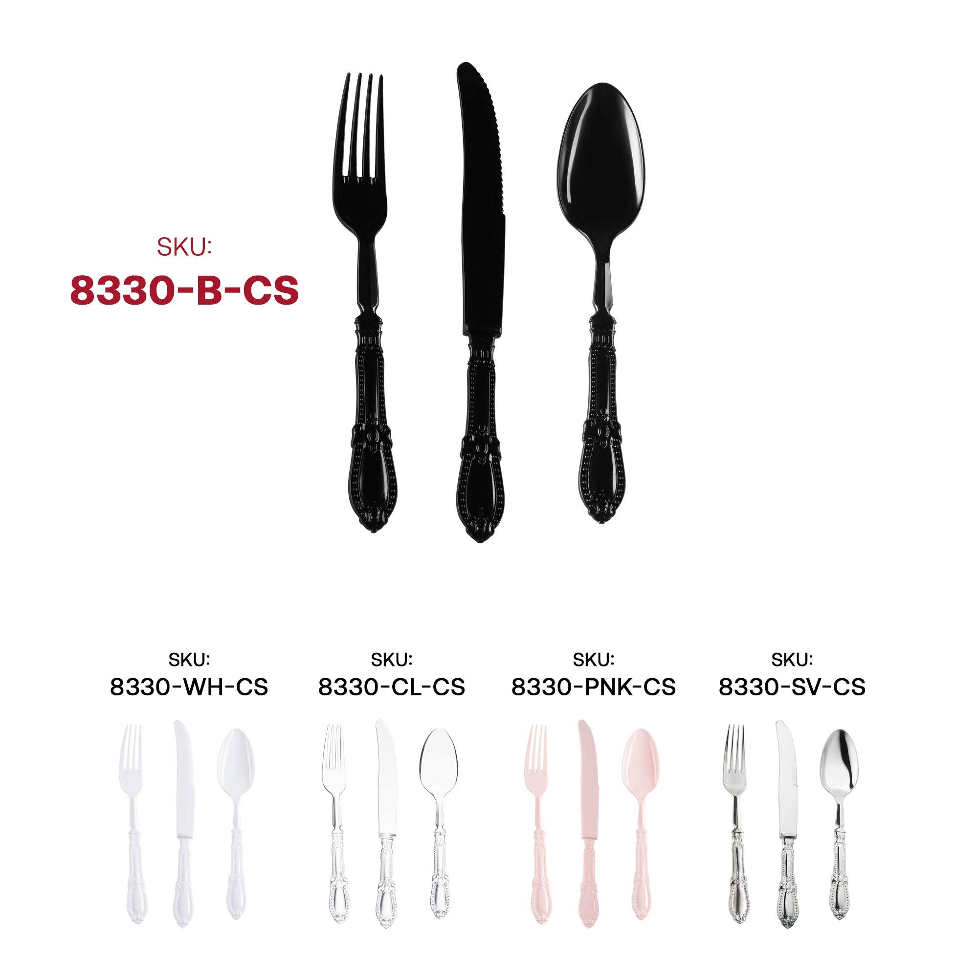 Black Baroque Disposable Plastic Cutlery Set - 20 Guests