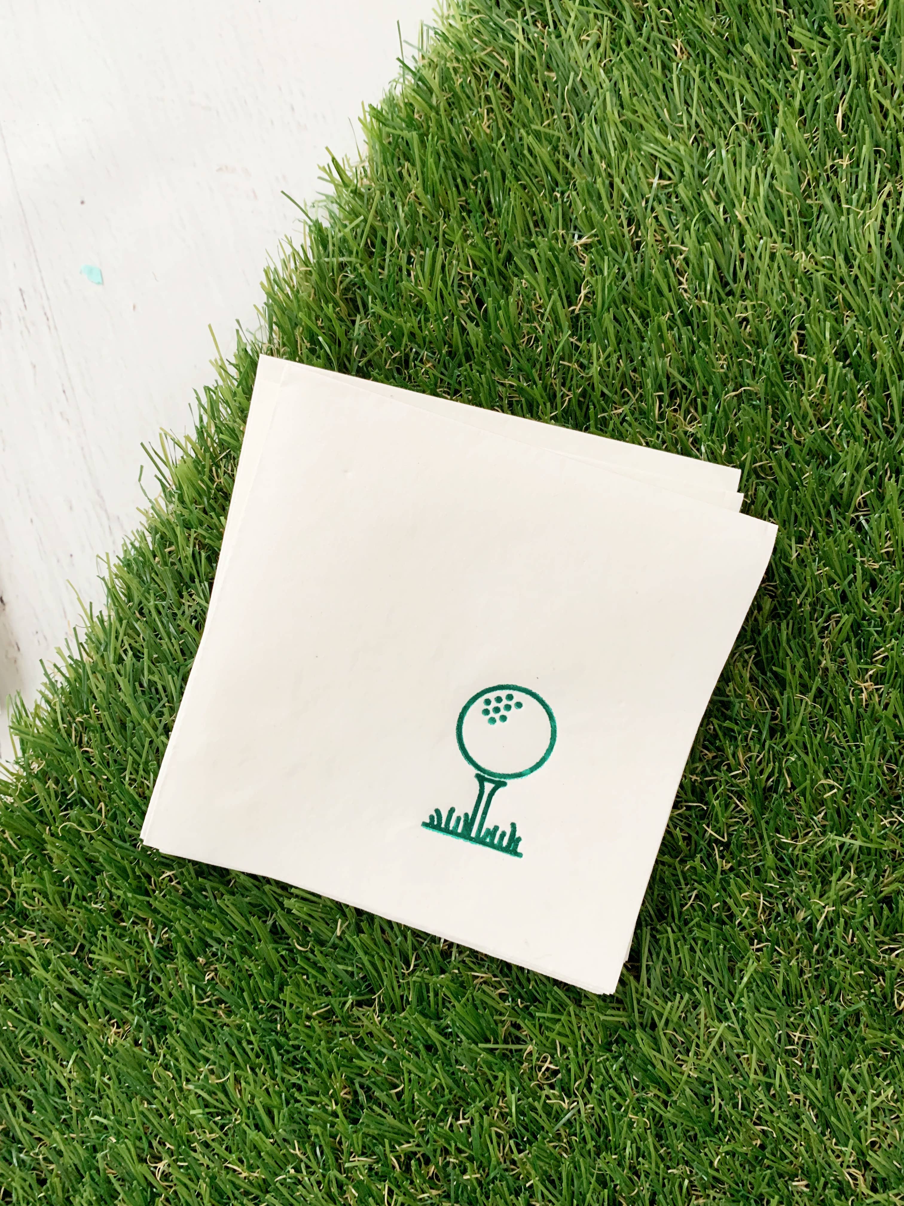 Golf Tee Cocktail Napkins - Green on White