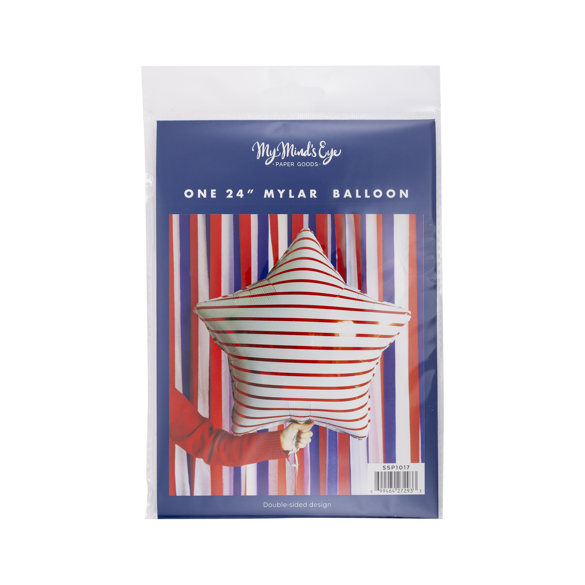SSP1017 - Red Striped Star Shaped Mylar Balloon