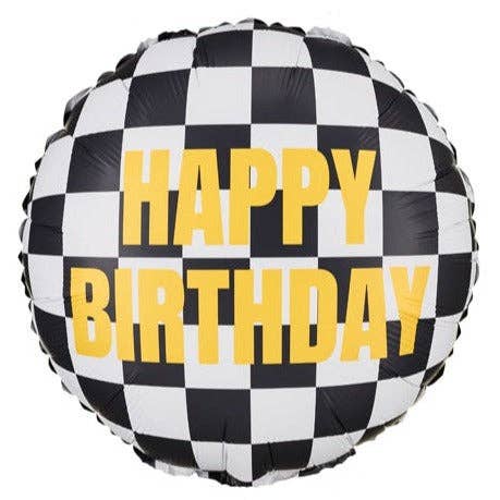Checkered Flag Happy Birthday Round Foil Balloon 18 in. - PartyDeco USA