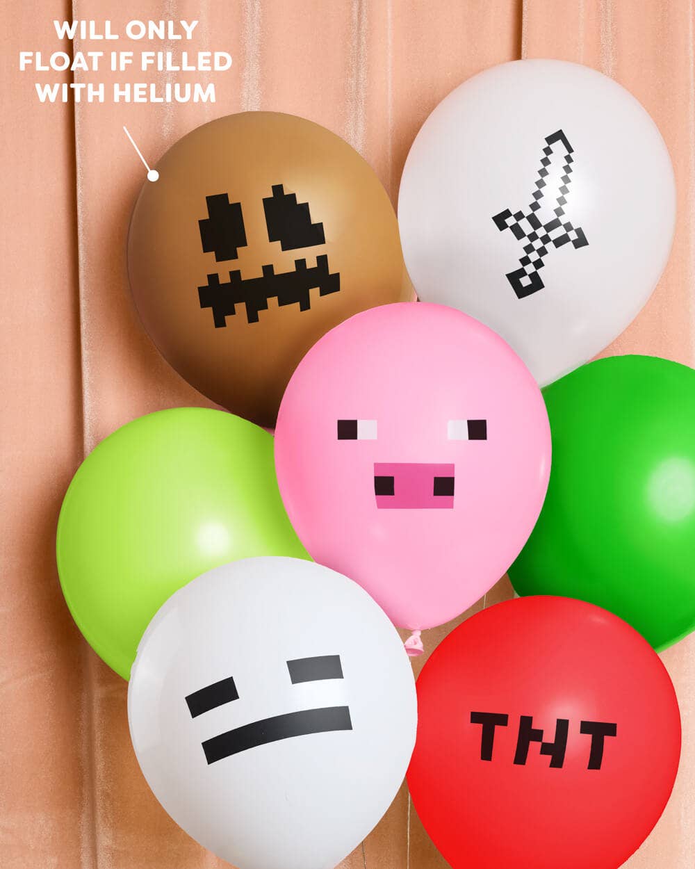 Pixel Minecraft Game Balloon Pack - 25 latex balloons, kids