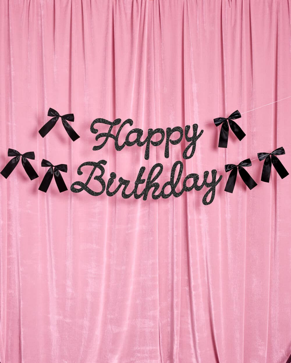 Black Bow Bday Banner - black glitter banner, happy birthday