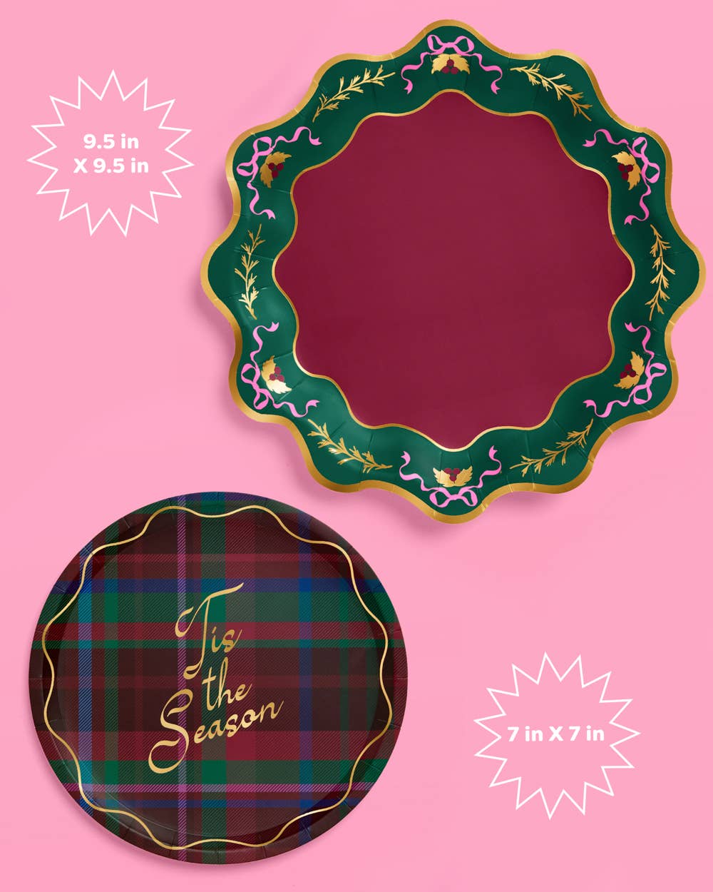 Tis the Season Plate Set - 32 paper plates, 2 sizes Christmas Xmas Holiday Tablescape