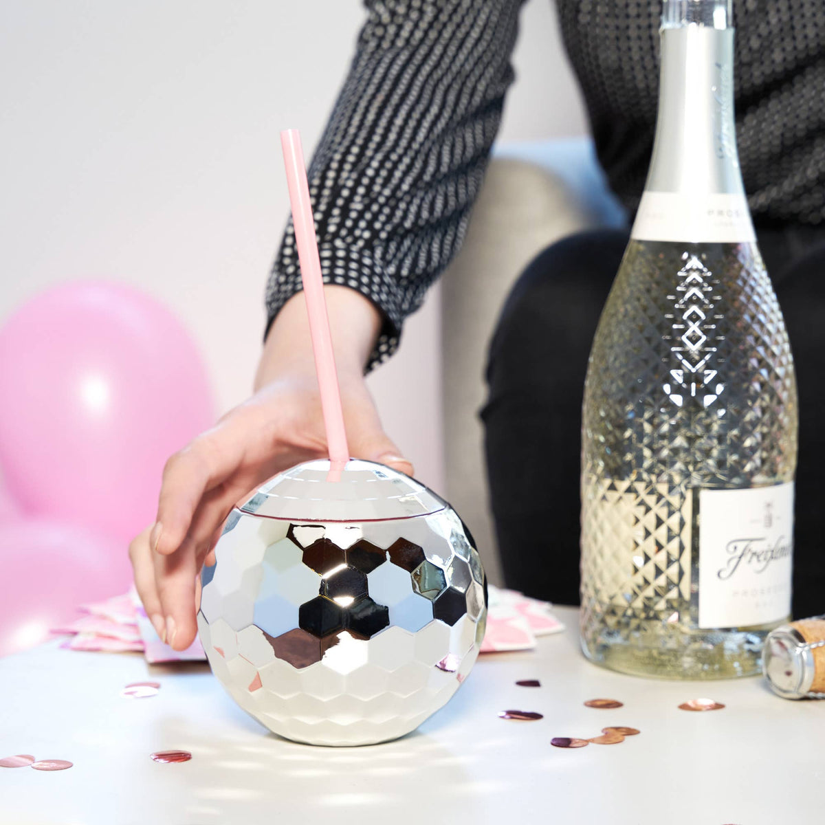 Silver Disco Ball Drink Tumbler