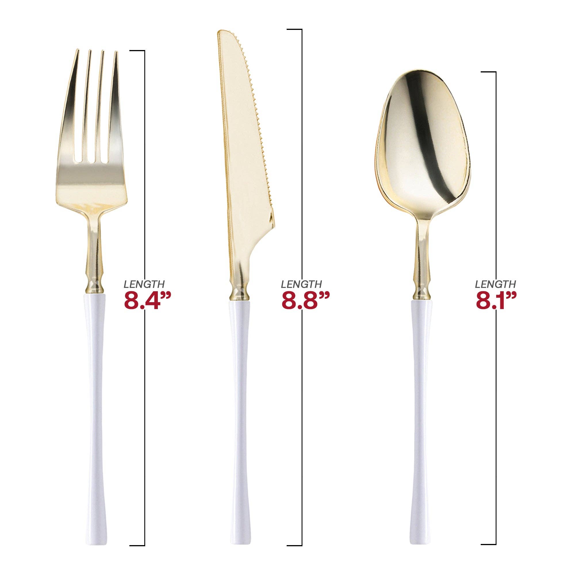 Gold w/ White Handle Moderno Plastic Cutlery Set - 20 Guests