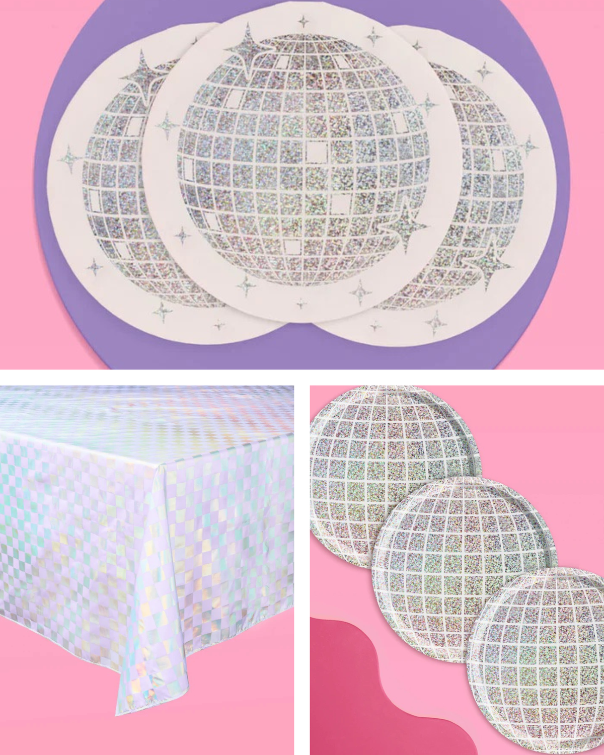 Shimmer Disco Pack - tablecloth, plates + napkins bundle