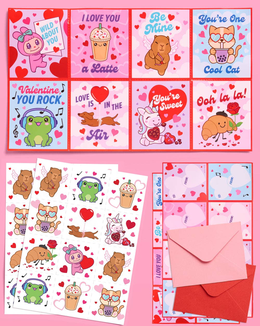 Valentine Kawaii V-Day Card Set | kawaii, mochi, kids
