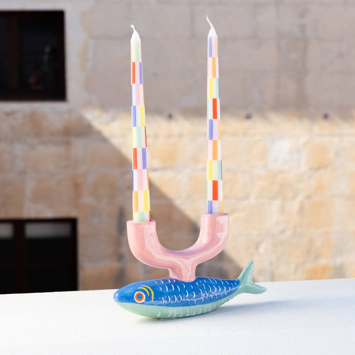 Multi Colored Check Taper Dinner Candles | 2 Pack | Gifts |