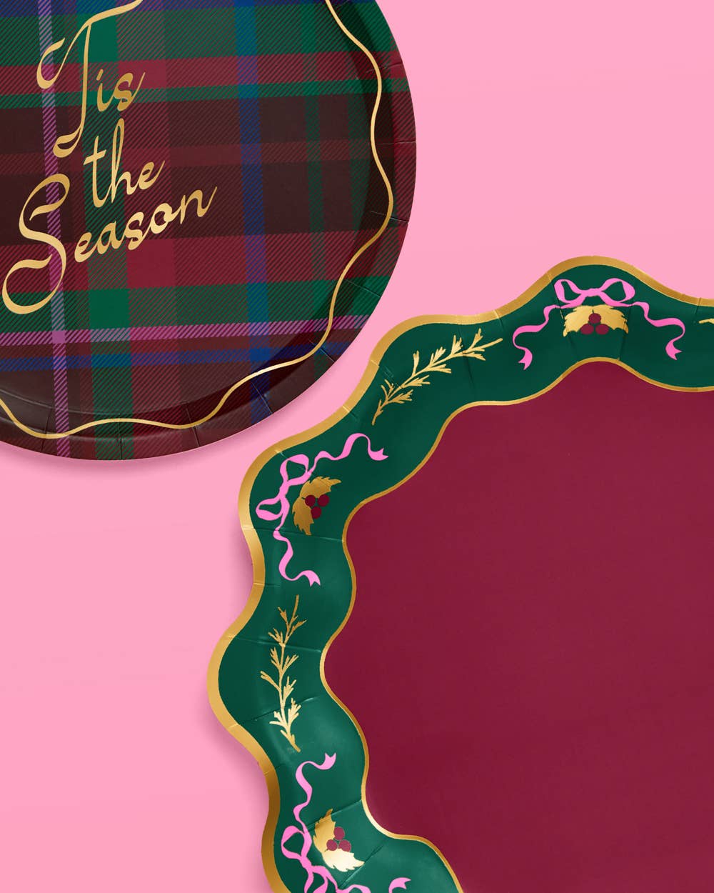 Tis the Season Plate Set - 32 paper plates, 2 sizes Christmas Xmas Holiday Tablescape
