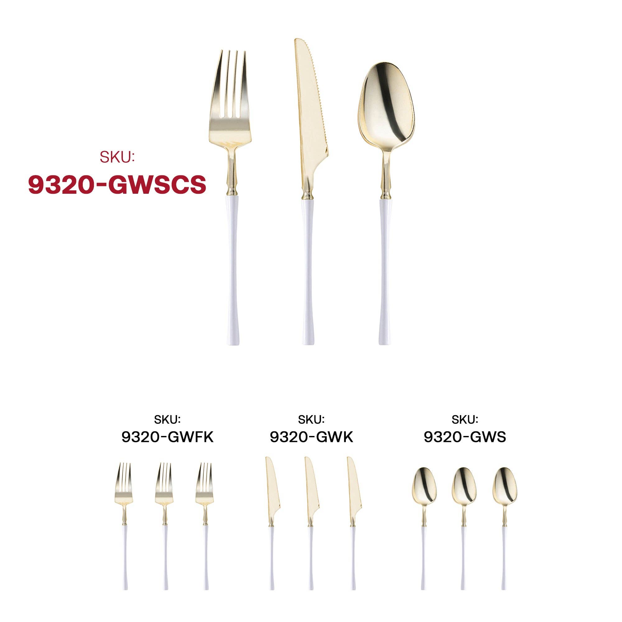 Gold w/ White Handle Moderno Plastic Cutlery Set - 20 Guests