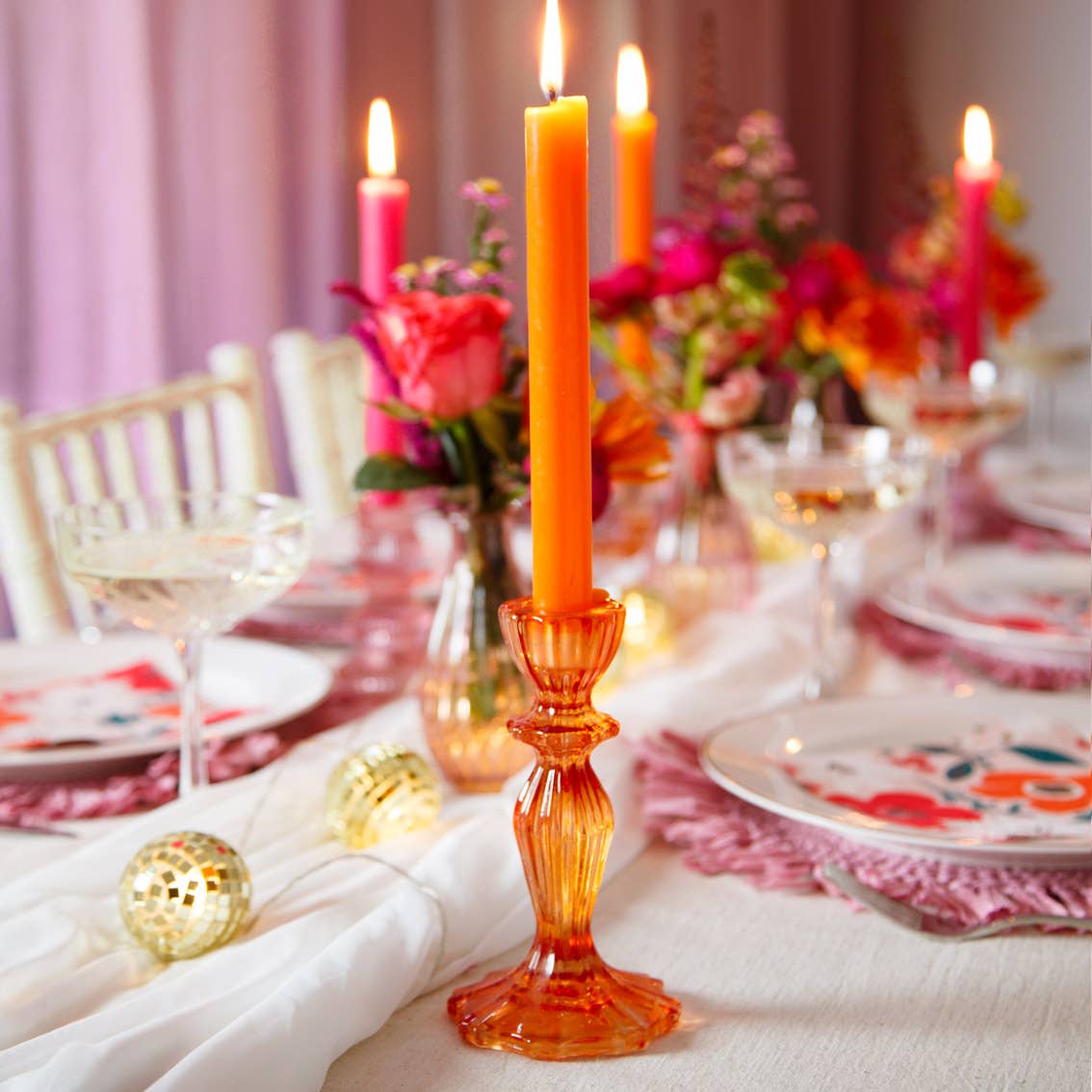 Orange Glass Candle Holder | Summer | Halloween | Fall |