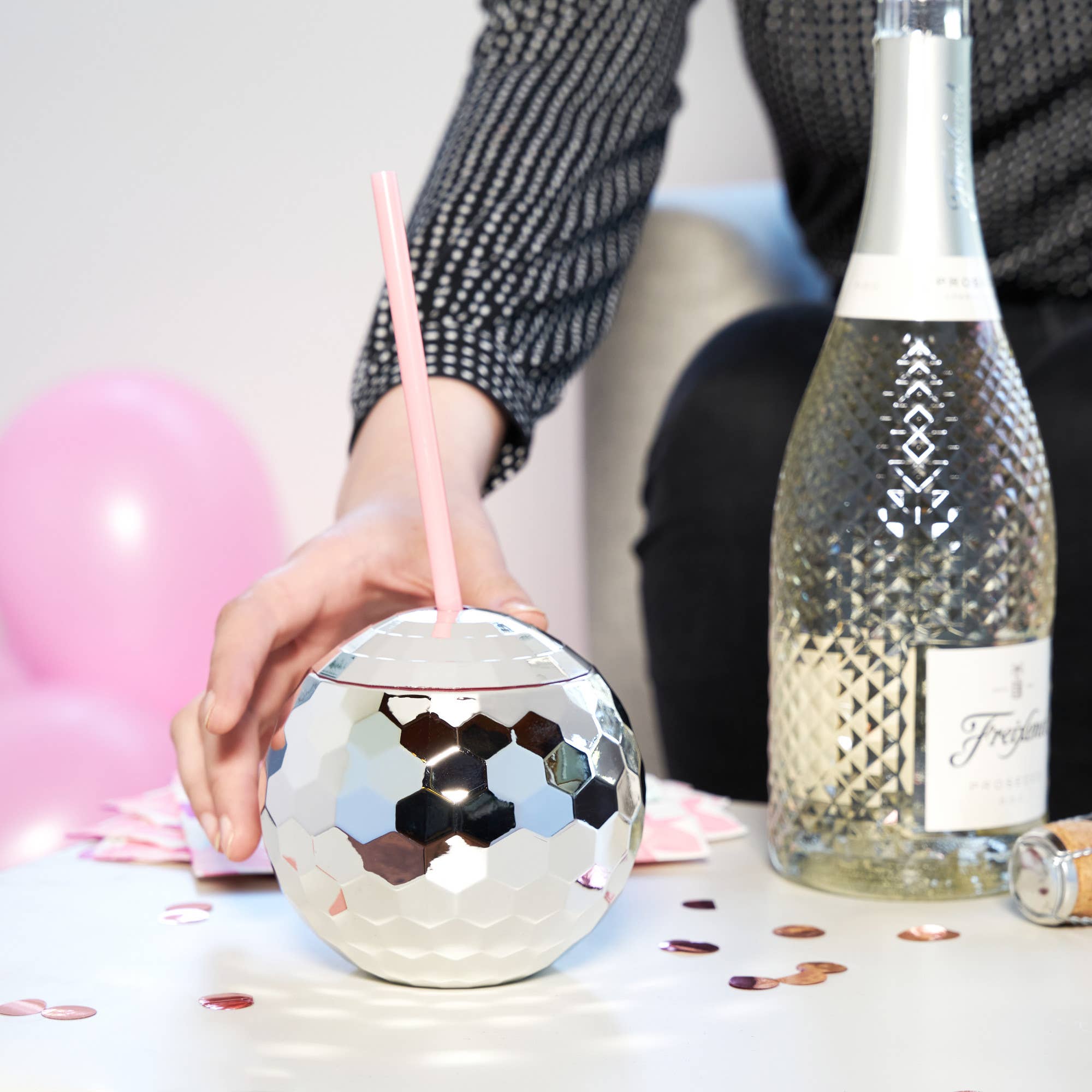 Silver Disco Ball Drink Tumbler