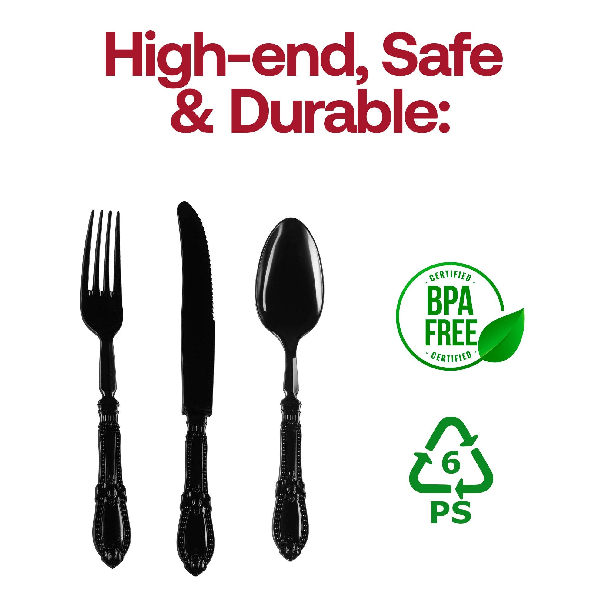 Black Baroque Disposable Plastic Cutlery Set - 20 Guests