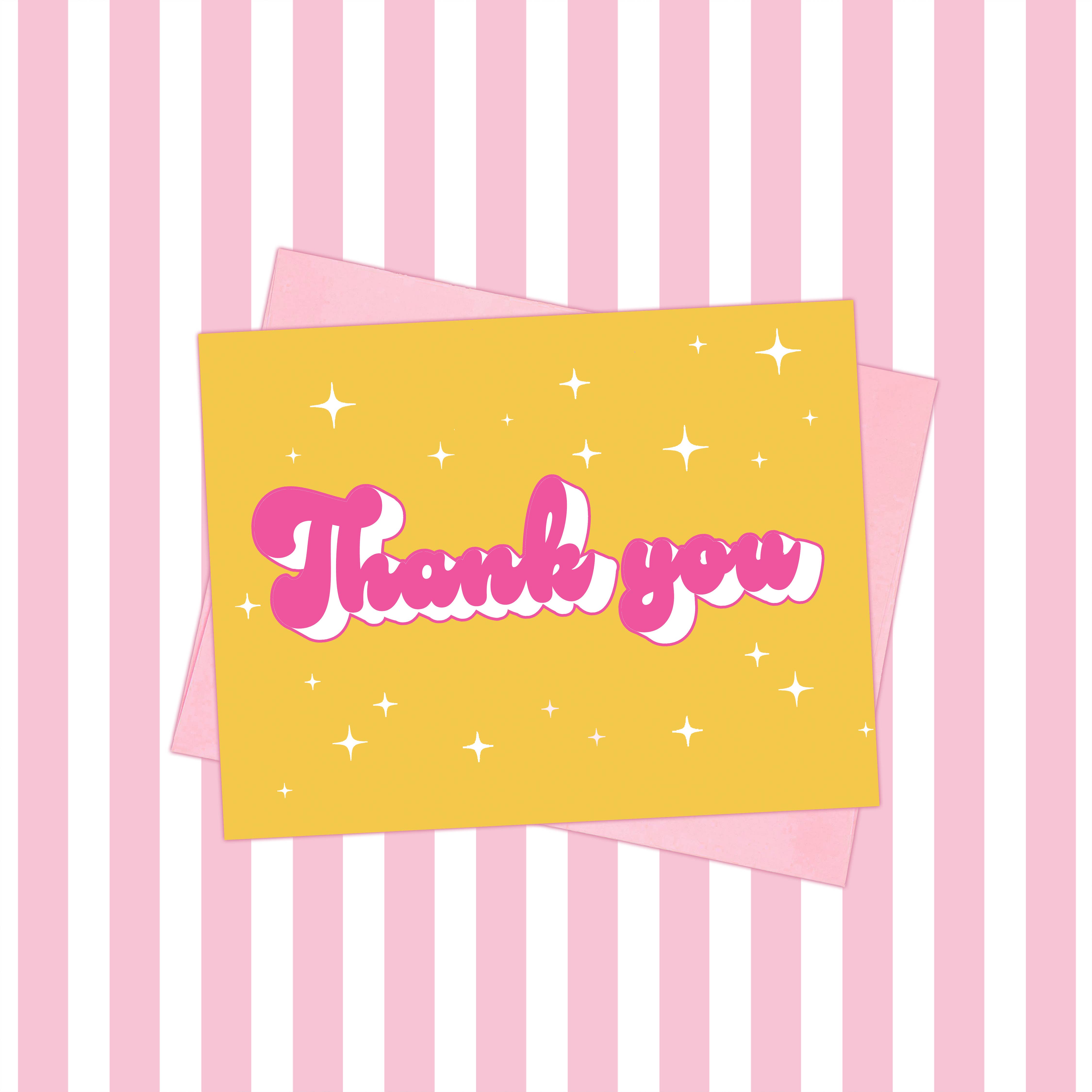 Thank You Sparkle Retro Yellow Card| Colorful Grateful Card