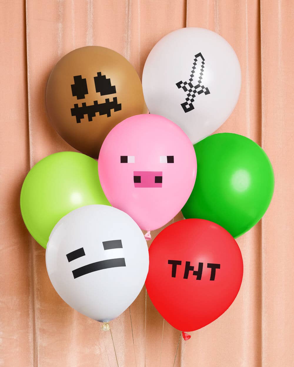 Pixel Minecraft Game Balloon Pack - 25 latex balloons, kids