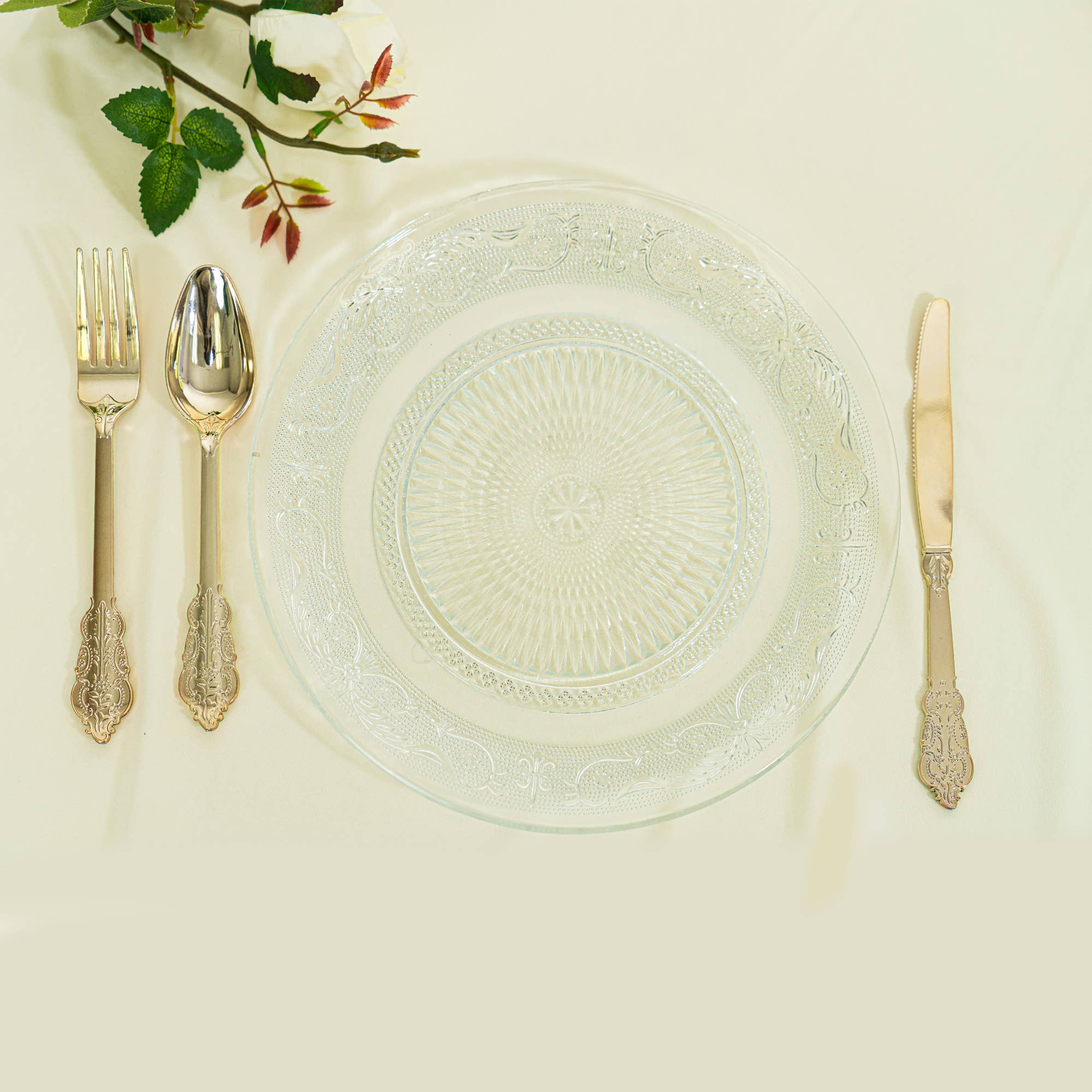 24pc Vintage Style Plastic Cutlery Combo - Gold