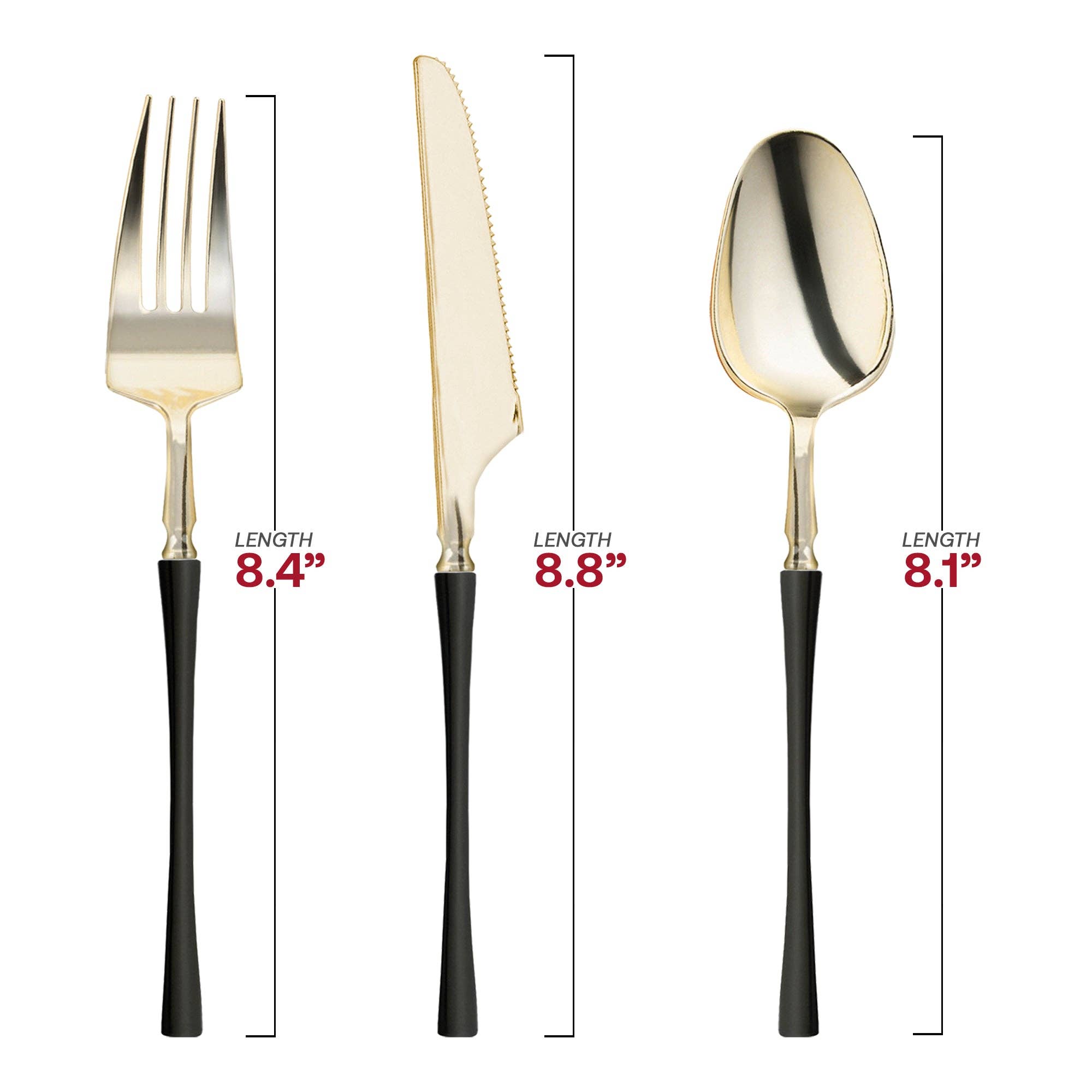 Gold w/ Black Handle Moderno Plastic Cutlery Set - 20 Guests