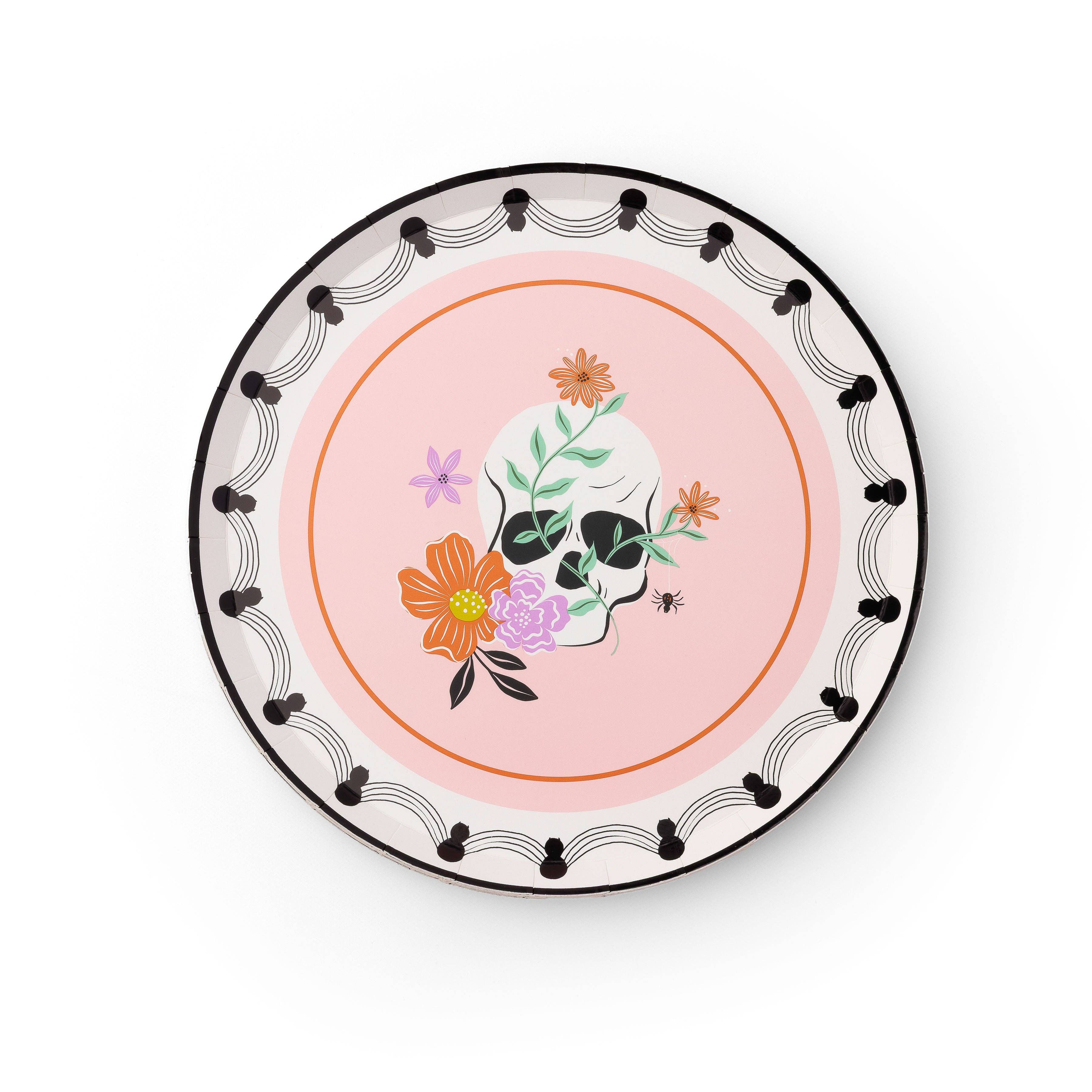 FLORAL HALLOWEEN SKULLS & SPIDERS DESSERT PLATES