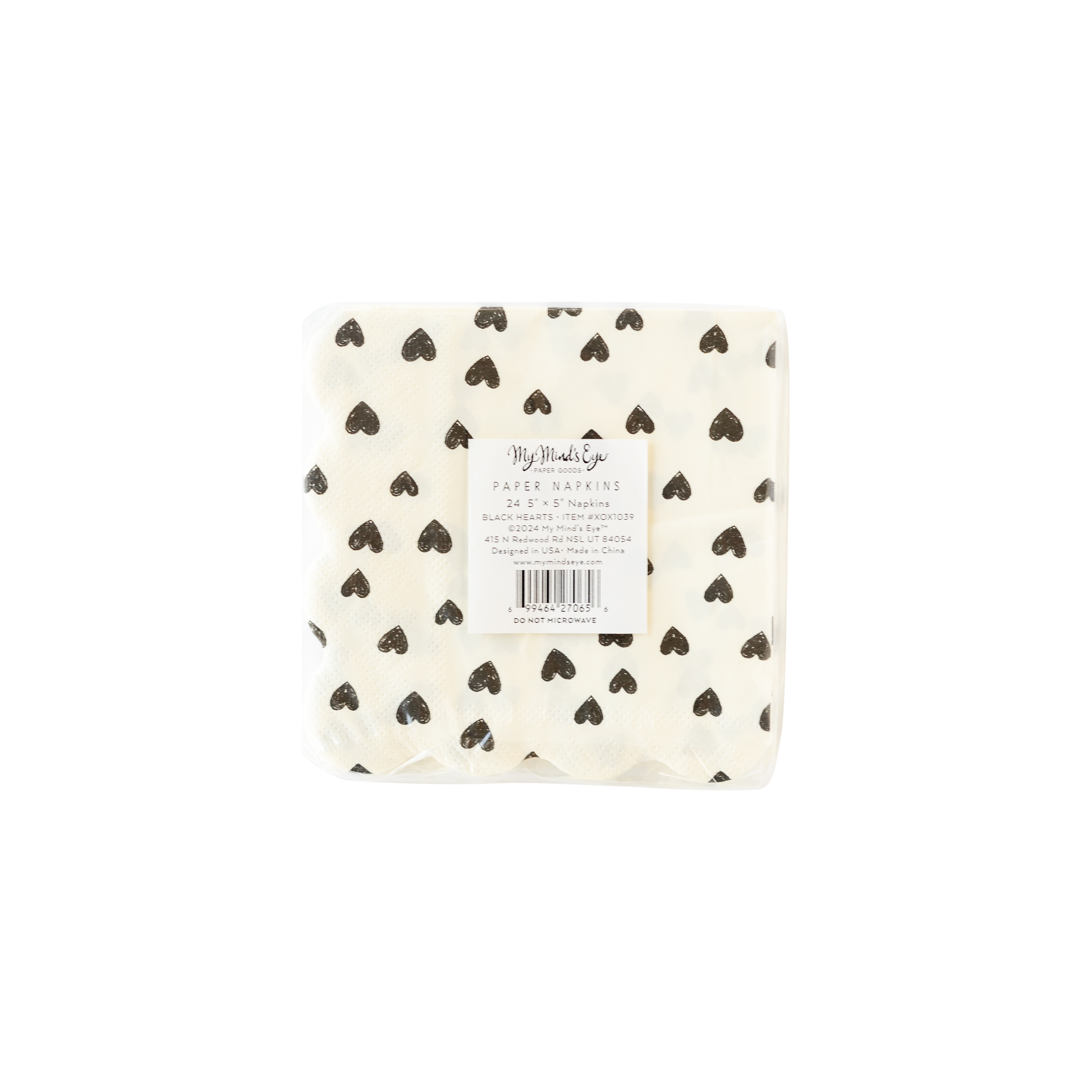 XOX1039 - Black Hearts Cocktail Napkin