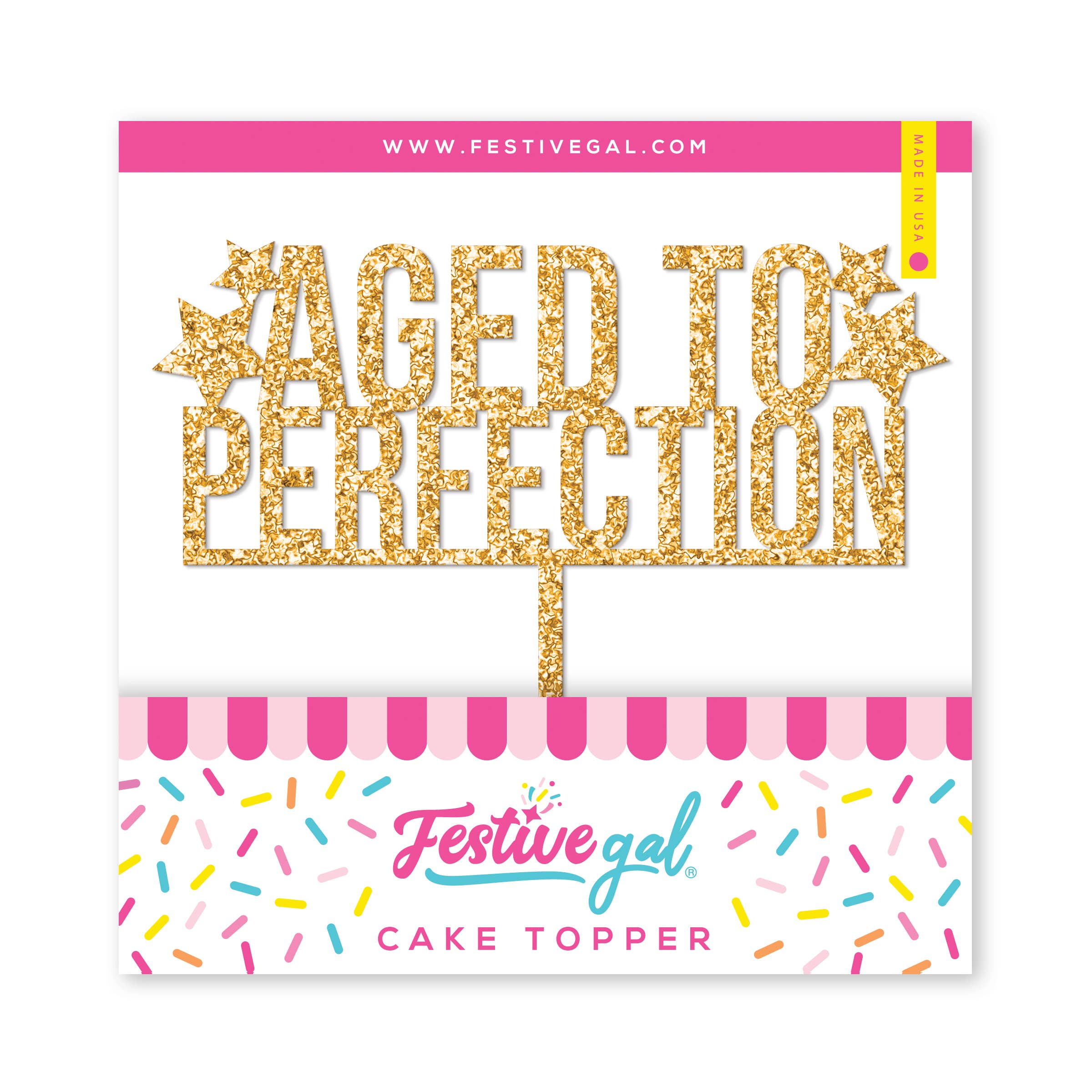 Aged to Perfection Birthday Gold Glitter Cake Topper
