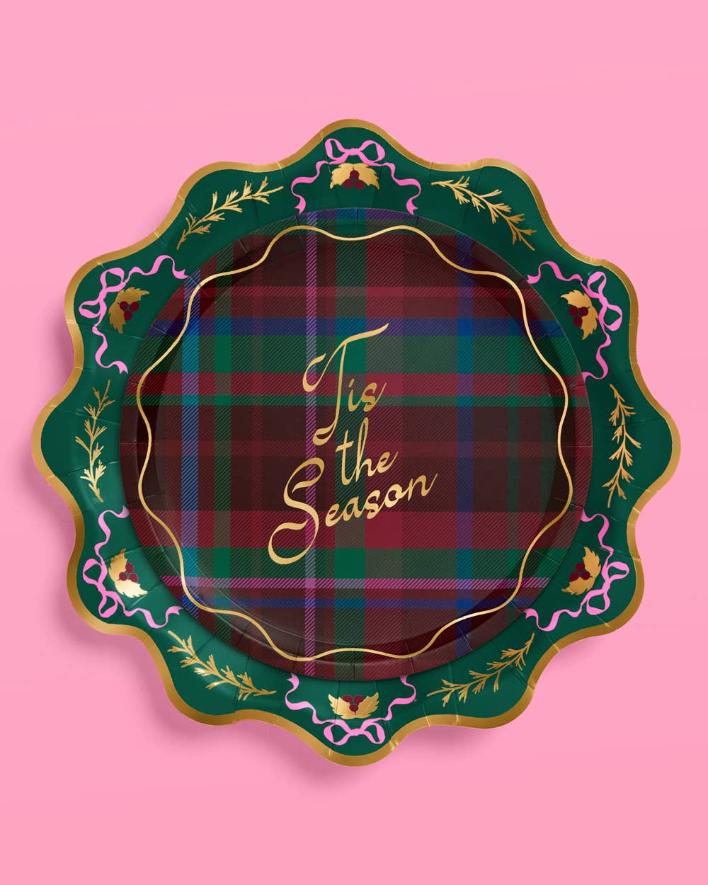 Tis the Season Plate Set - 32 paper plates, 2 sizes Christmas Xmas Holiday Tablescape