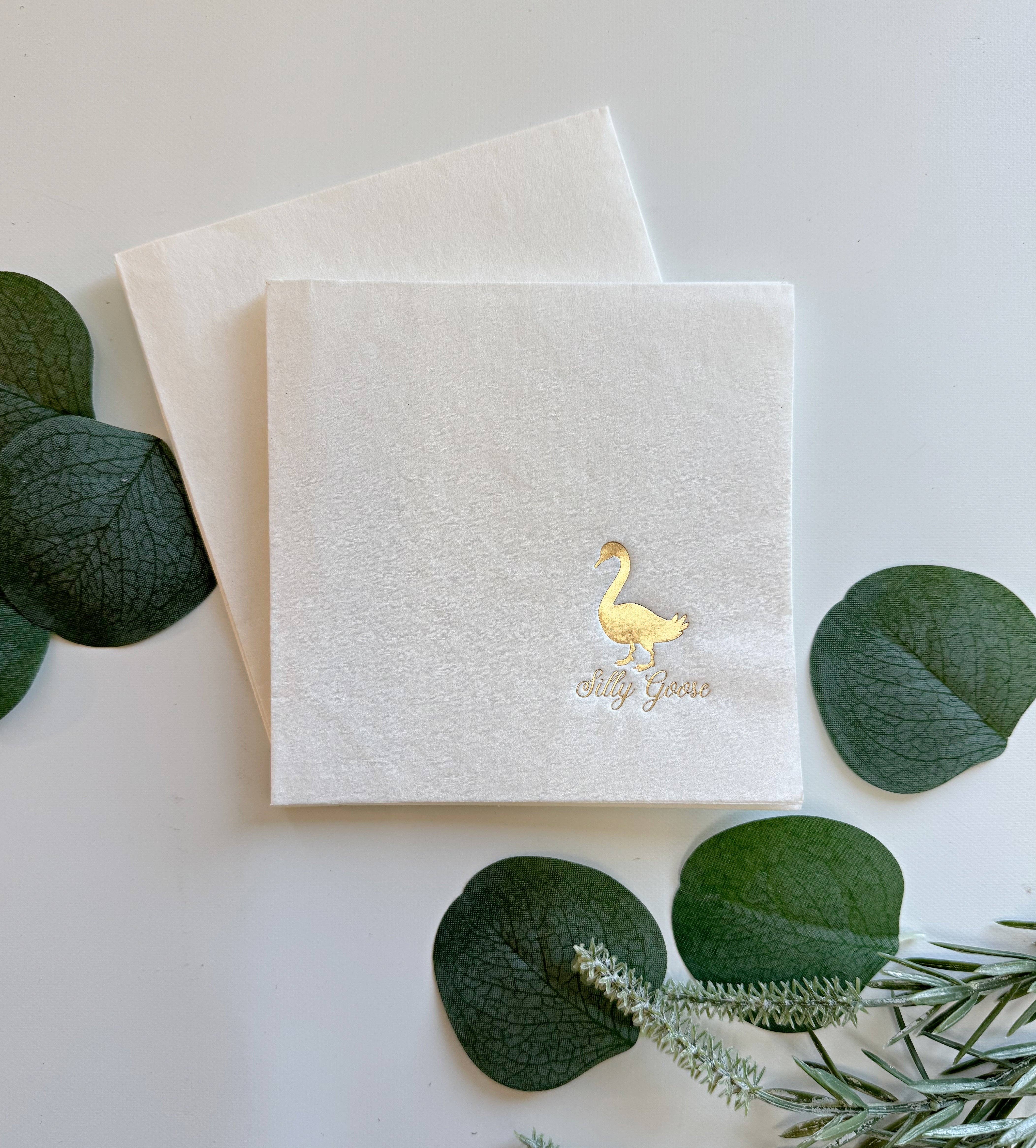 Silly Goose Napkins Gold Foil - Mother Goose Storybook Baby Shower Cocktail Napkins Set of 16