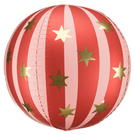 Red Starry Ball Foil Orb Balloon 16 in. - PartyDeco USA