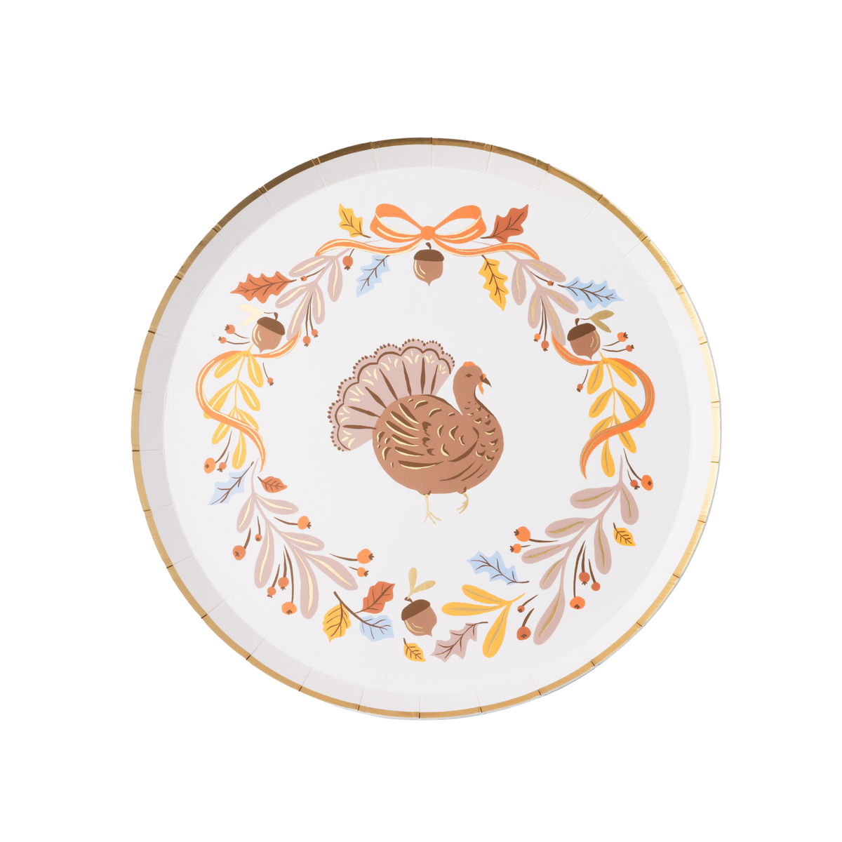 Fall Foliage Turkey Dessert Plates, Gold Foil (8)