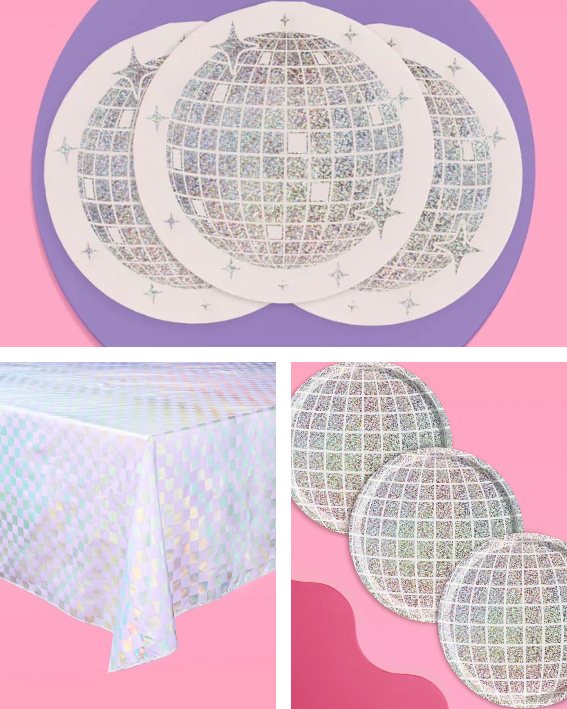 Shimmer Disco Pack - tablecloth, plates + napkins bundle