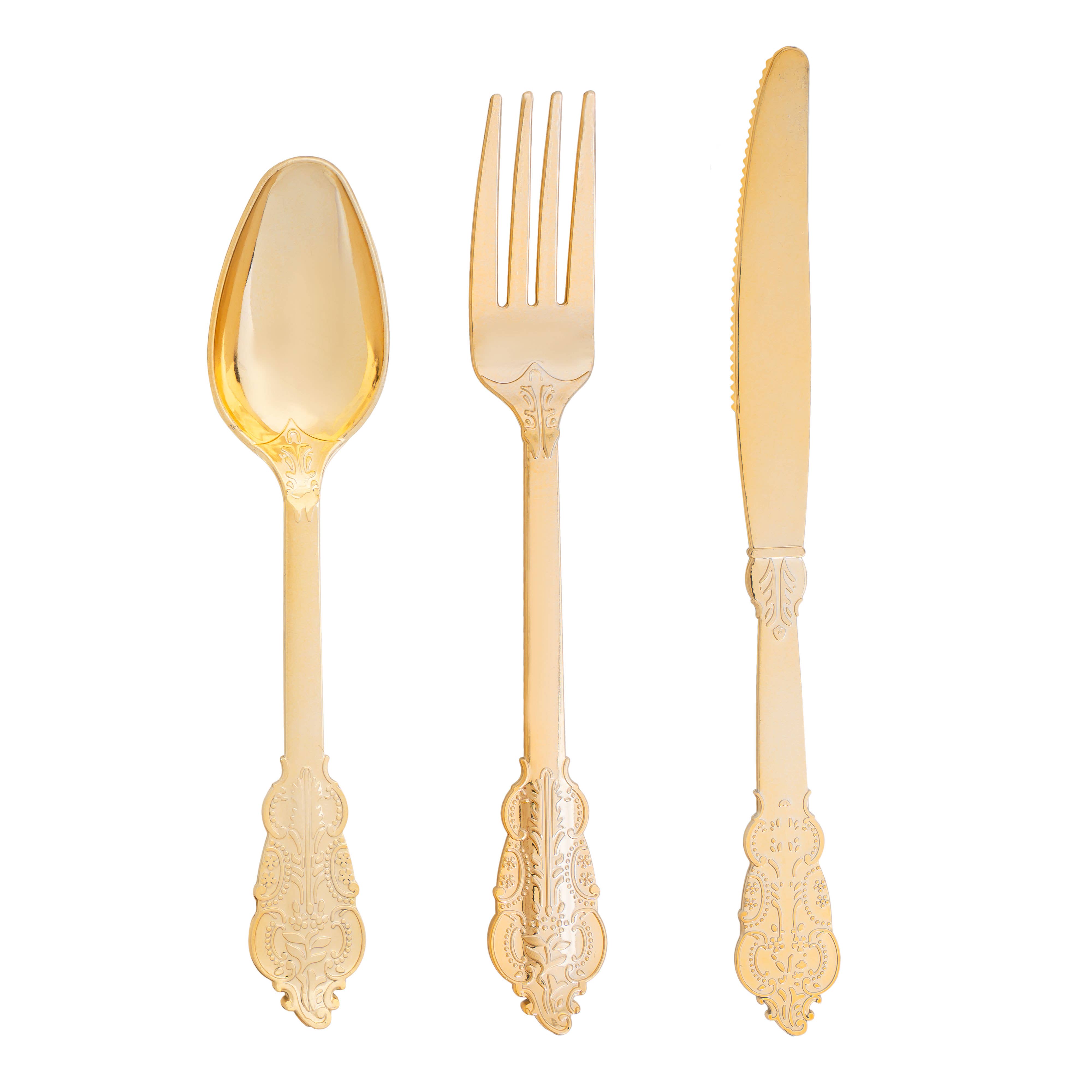 24pc Vintage Style Plastic Cutlery Combo - Gold