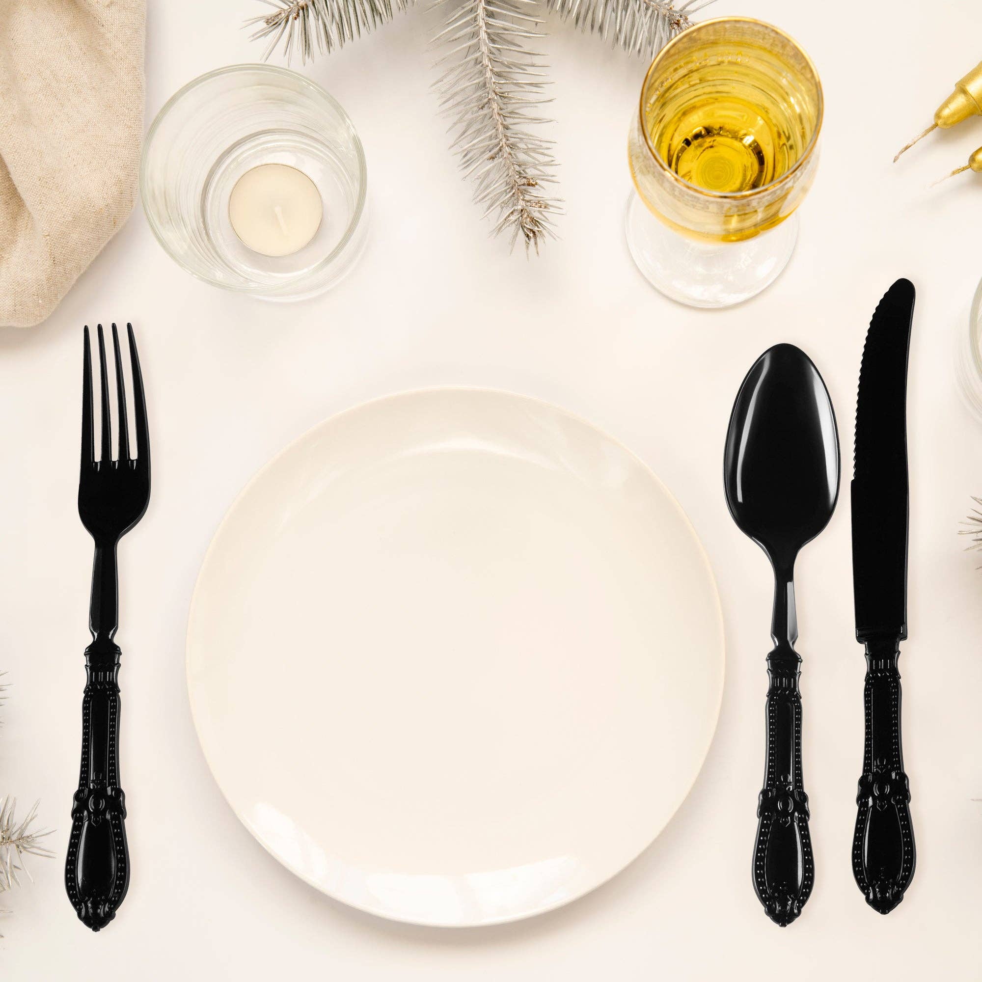 Black Baroque Disposable Plastic Cutlery Set - 20 Guests