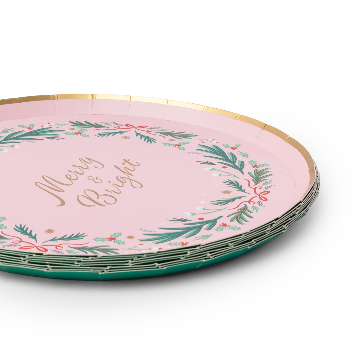Pink Christmas Wreath Dessert Plates (Set of 8)