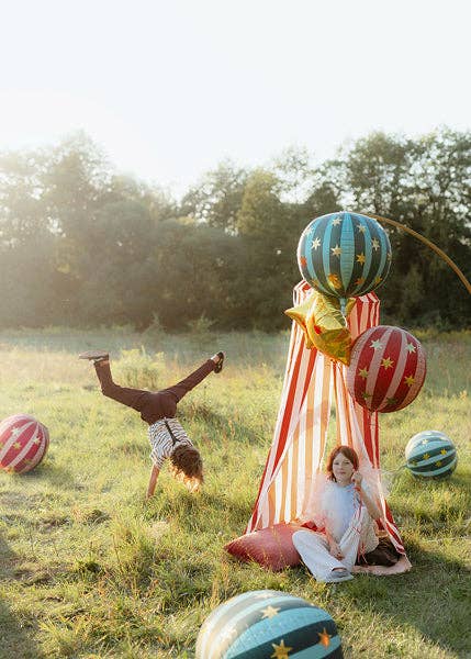 Red Starry Ball Foil Orb Balloon 16 in. - PartyDeco USA