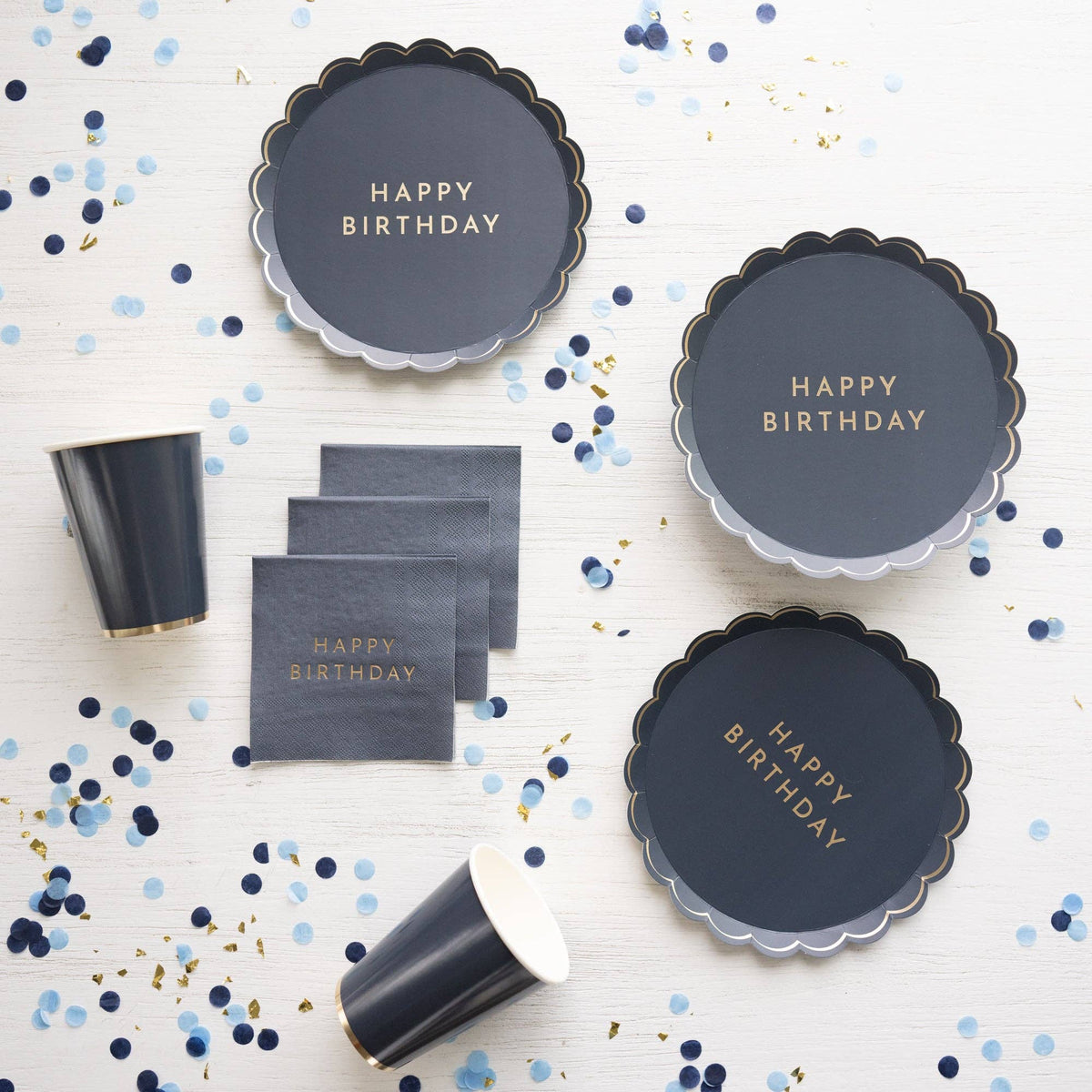 Navy Happy Birthday Scalloped Plates (Set of 8)