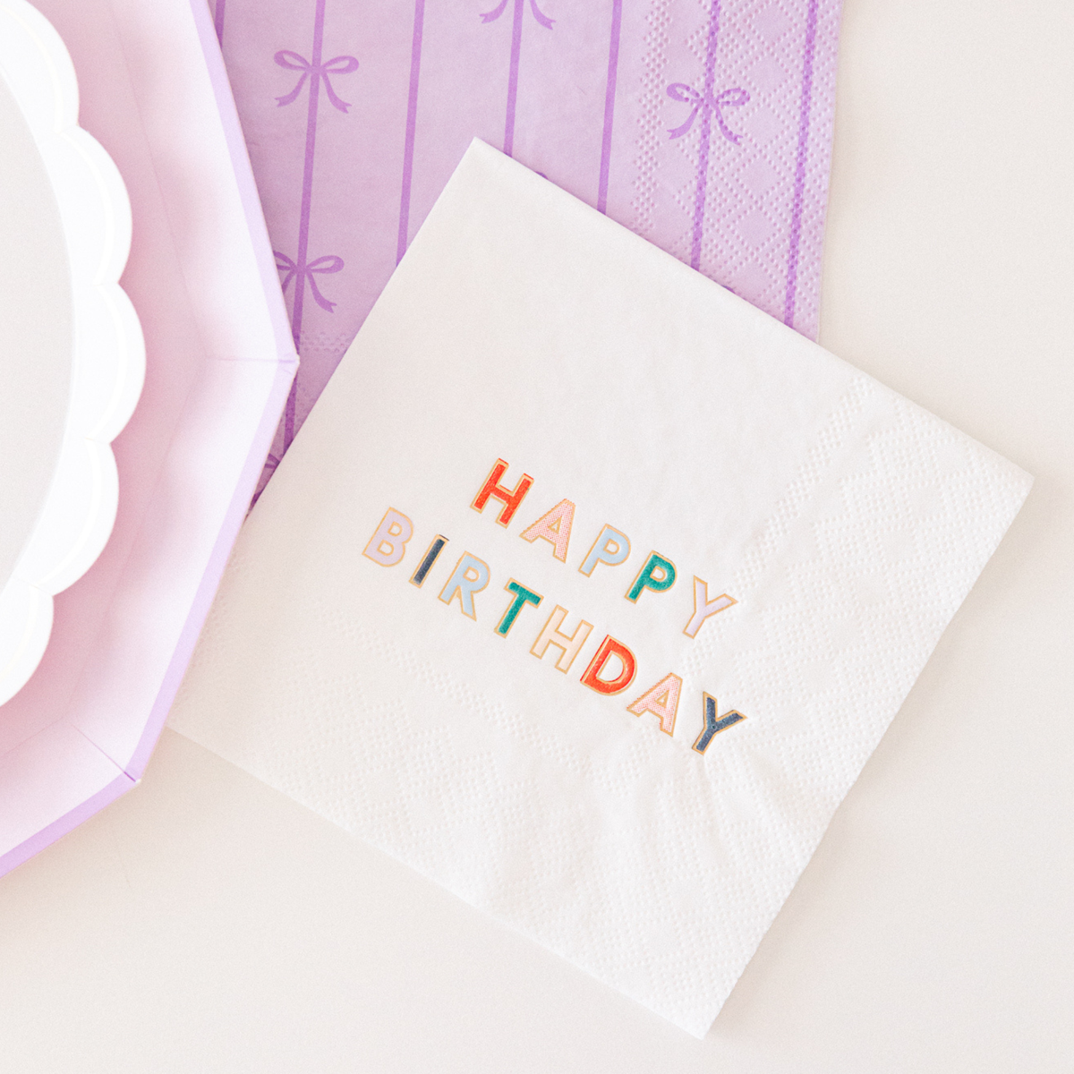 White Happy Birthday Cocktail Napkins (Set of 20)