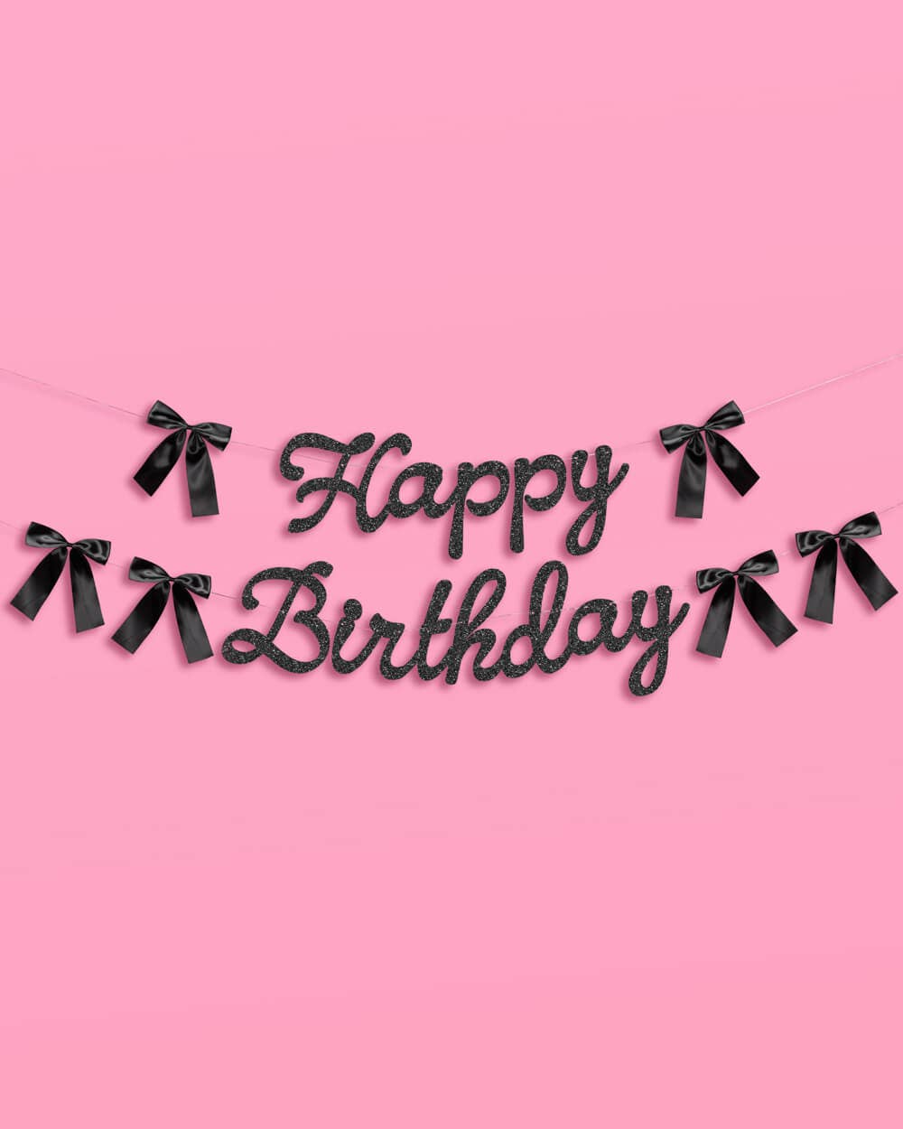 Black Bow Bday Banner - black glitter banner, happy birthday
