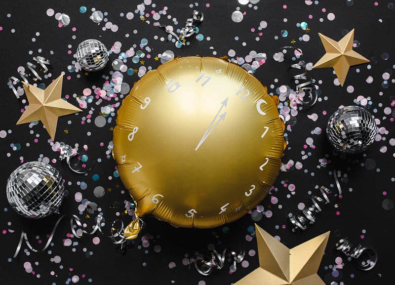 Gold Clock Foil Balloon 18 in. PartyDeco USA