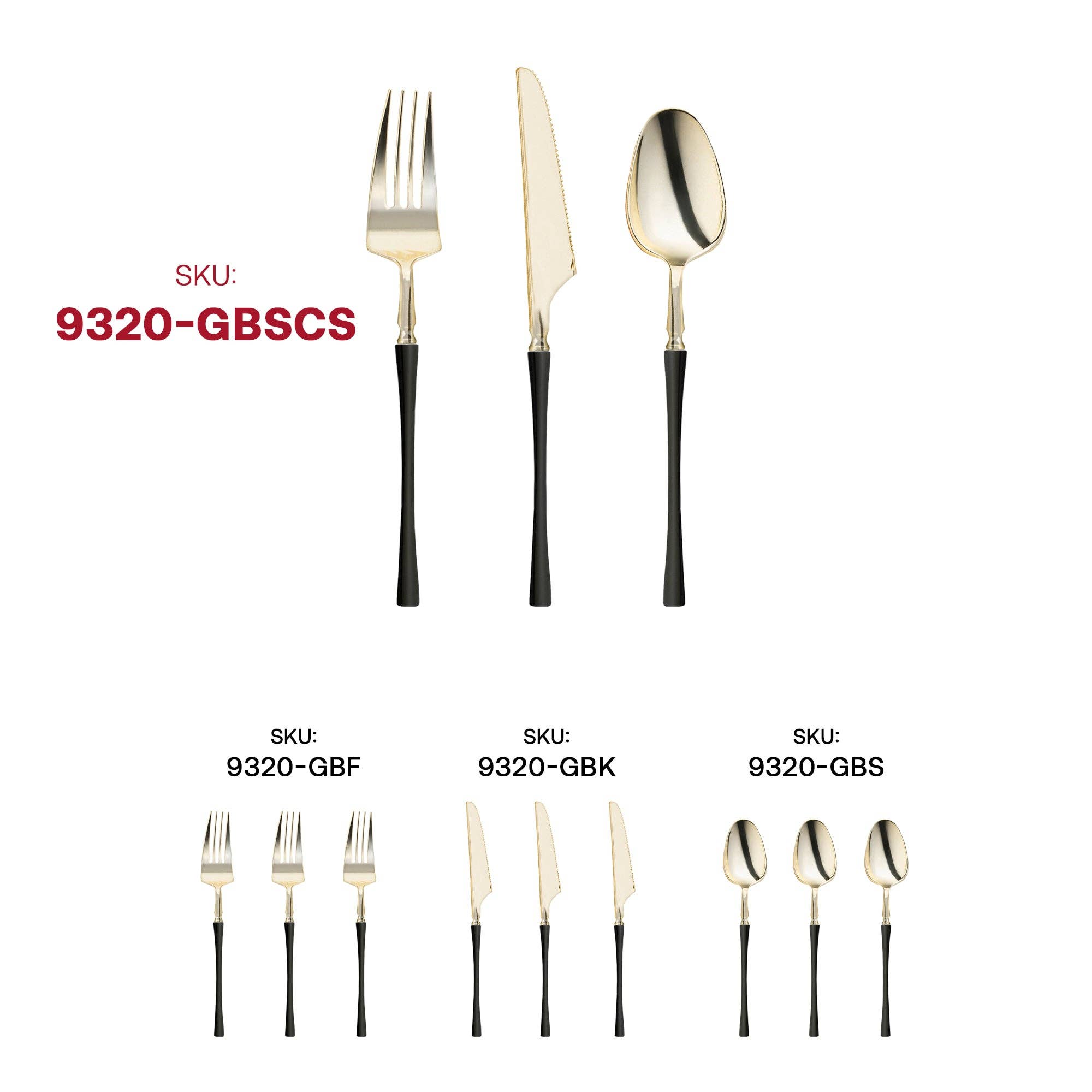 Gold w/ Black Handle Moderno Plastic Cutlery Set - 20 Guests