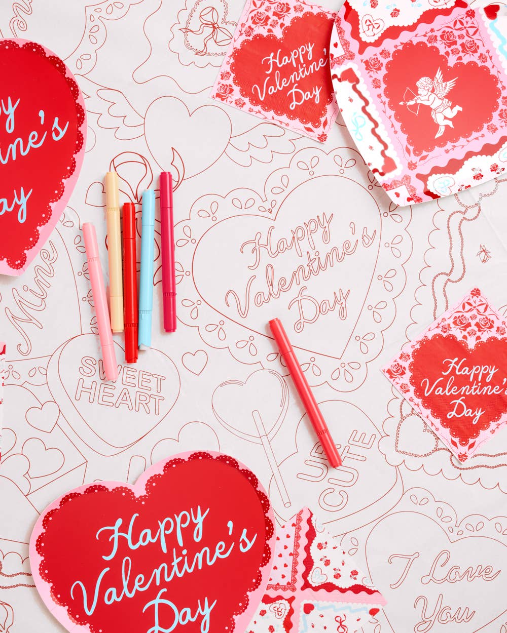 Valentine's Kids Coloring Tablecloth | Vday kids activity