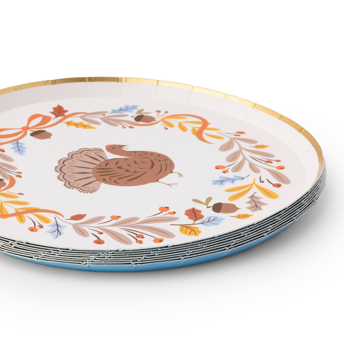 Fall Foliage Turkey Dessert Plates, Gold Foil (8)