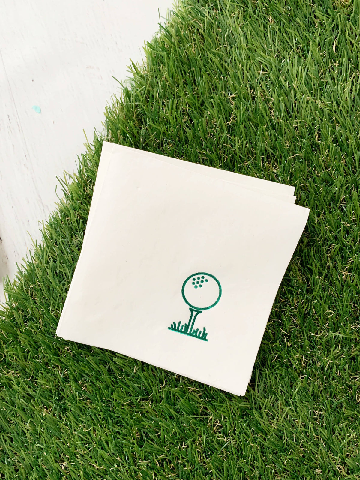 Golf Tee Cocktail Napkins - Green on White