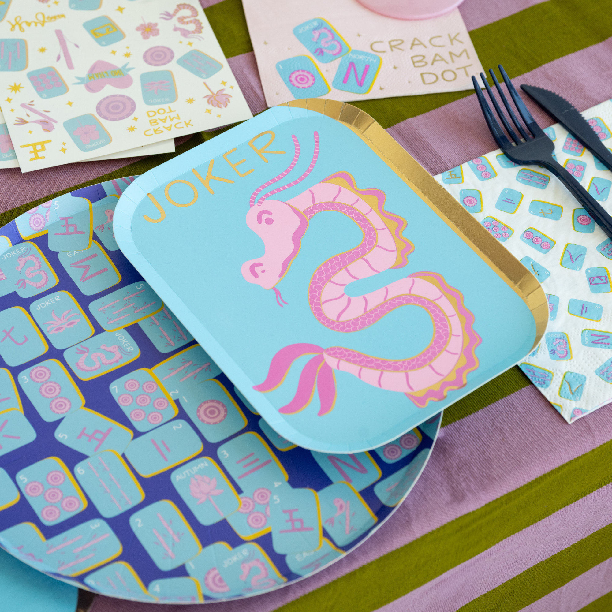 Game Night Mahjong Tile Dinner Plates
