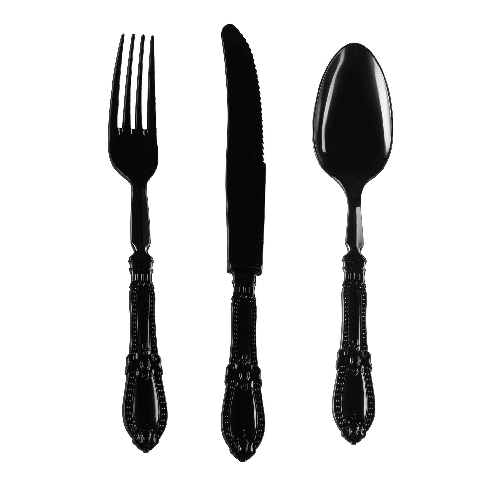 Black Baroque Disposable Plastic Cutlery Set - 20 Guests