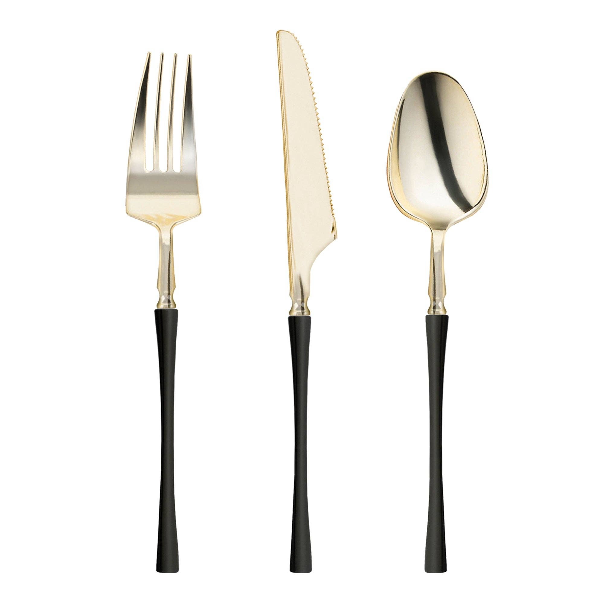 Gold w/ Black Handle Moderno Plastic Cutlery Set - 20 Guests