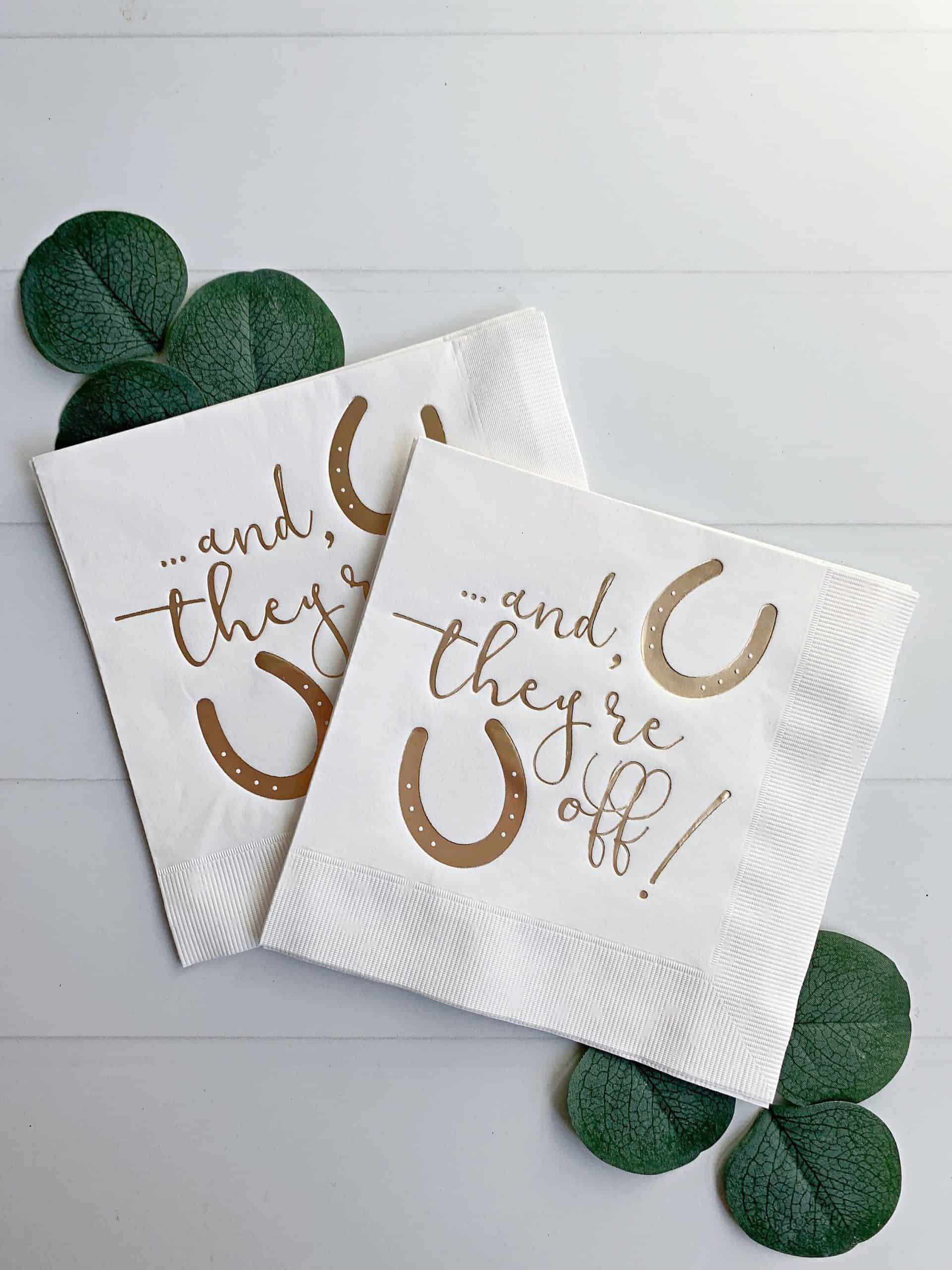 And They're Off Derby Luncheon Napkins - White & Gold