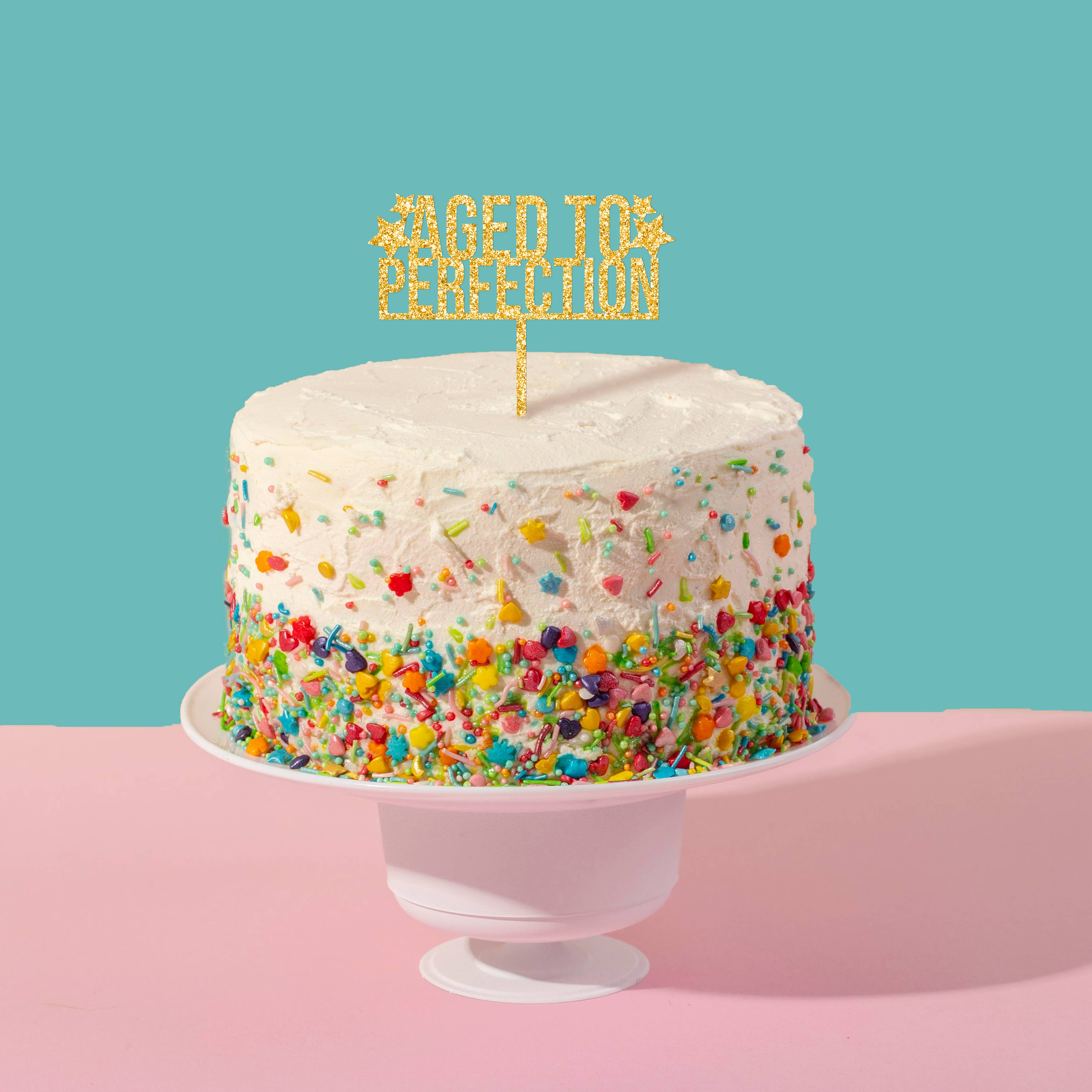 Aged to Perfection Birthday Gold Glitter Cake Topper