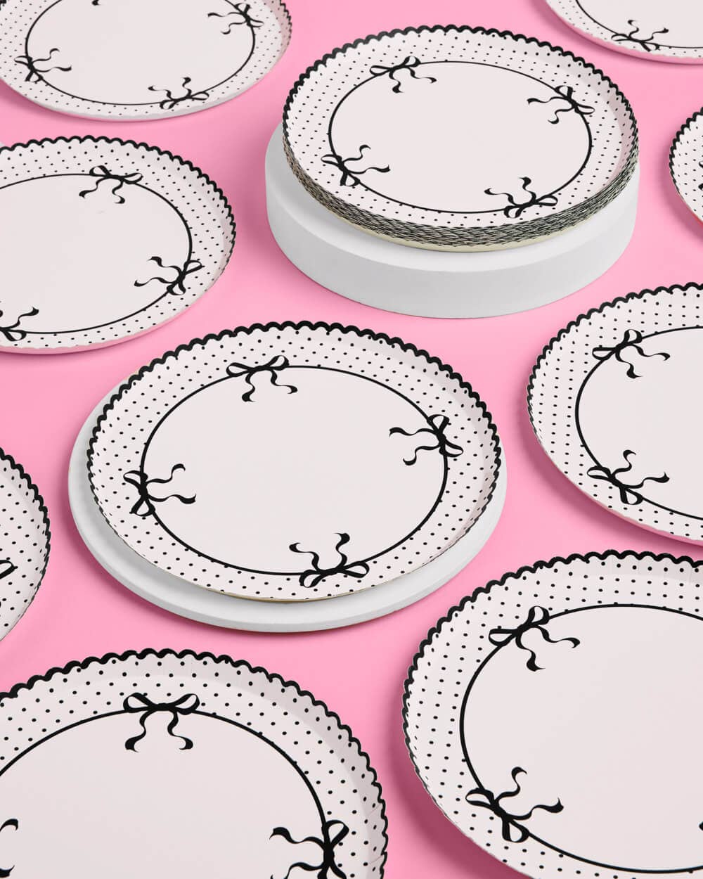 Little Black Bow Plates - 25 paper plates, birthday, tying knot
